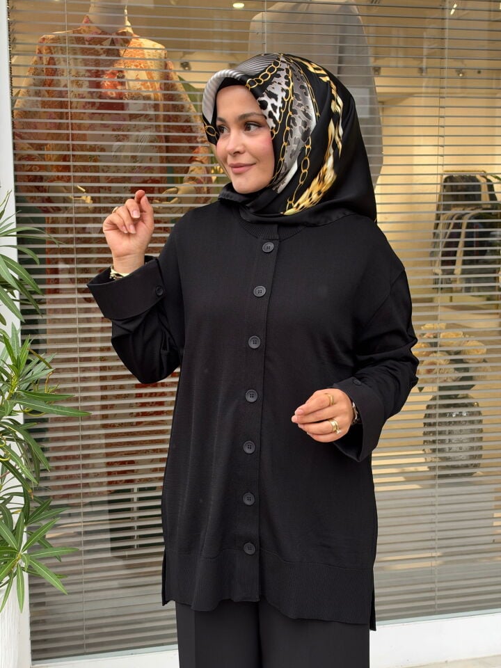 TIĞ TRİKO KOT KOMBİNLİ RAYON HIRKA SİYAH