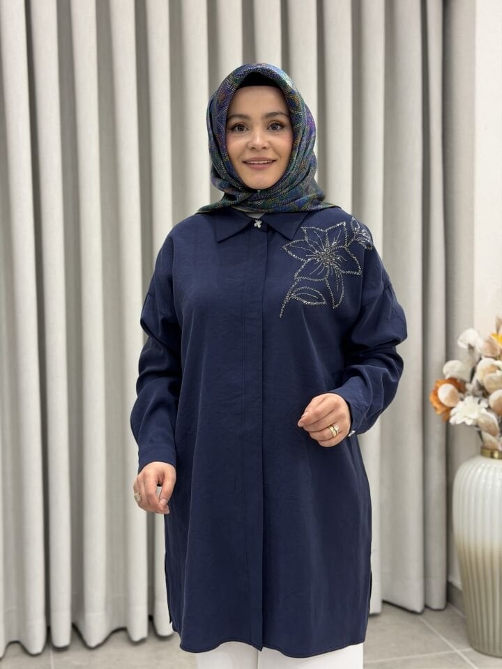 KADO TENCEL GÖMLEK LACİVERT