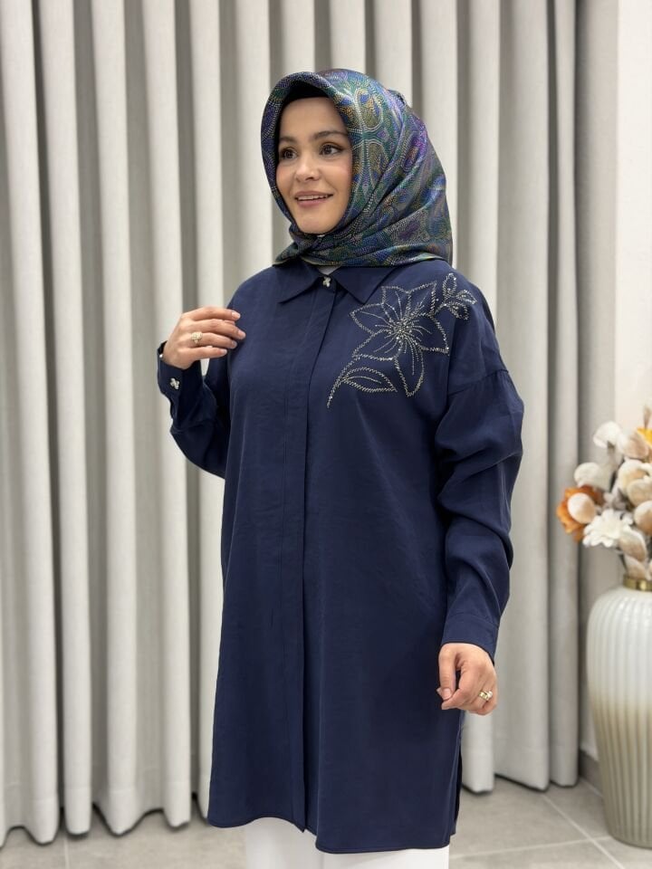 KADO TENCEL GÖMLEK LACİVERT