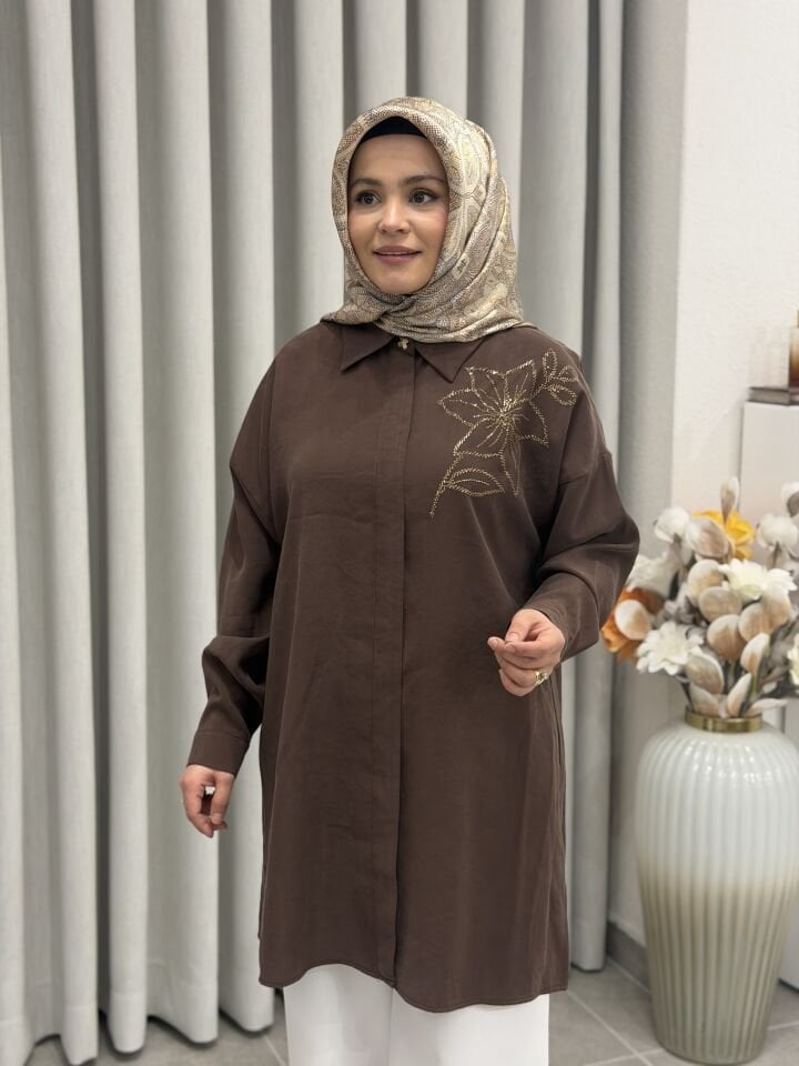 KADO TENCEL GÖMLEK KAHVERENGİ