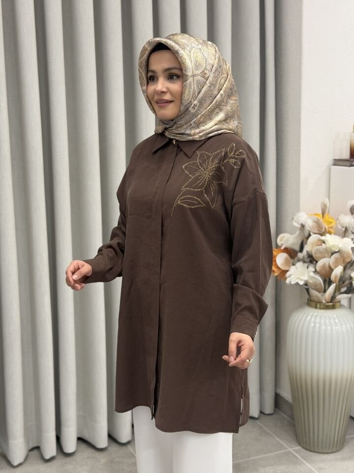 KADO TENCEL GÖMLEK KAHVERENGİ