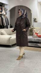 TIĞ TRİKO NAKIŞ DETAYLI SÜET KAP KAHVE