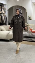 TIĞ TRİKO NAKIŞ DETAYLI SÜET KAP KAHVE