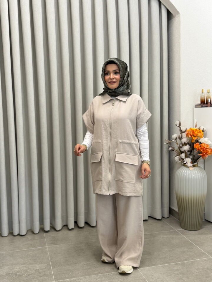 ARMİNE TREND PAMUK TENCEL YELEKLİ TAKIM TAŞ