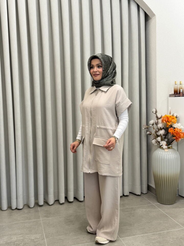 ARMİNE TREND PAMUK TENCEL YELEKLİ TAKIM TAŞ