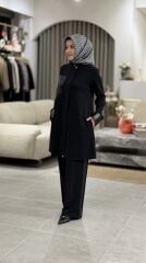 ESSWAAP ÖRGÜ DESEN DERİ GARNİLİ KREP PANTOLONLU TAKIM