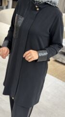 ESSWAAP ÖRGÜ DESEN DERİ GARNİLİ KREP PANTOLONLU TAKIM