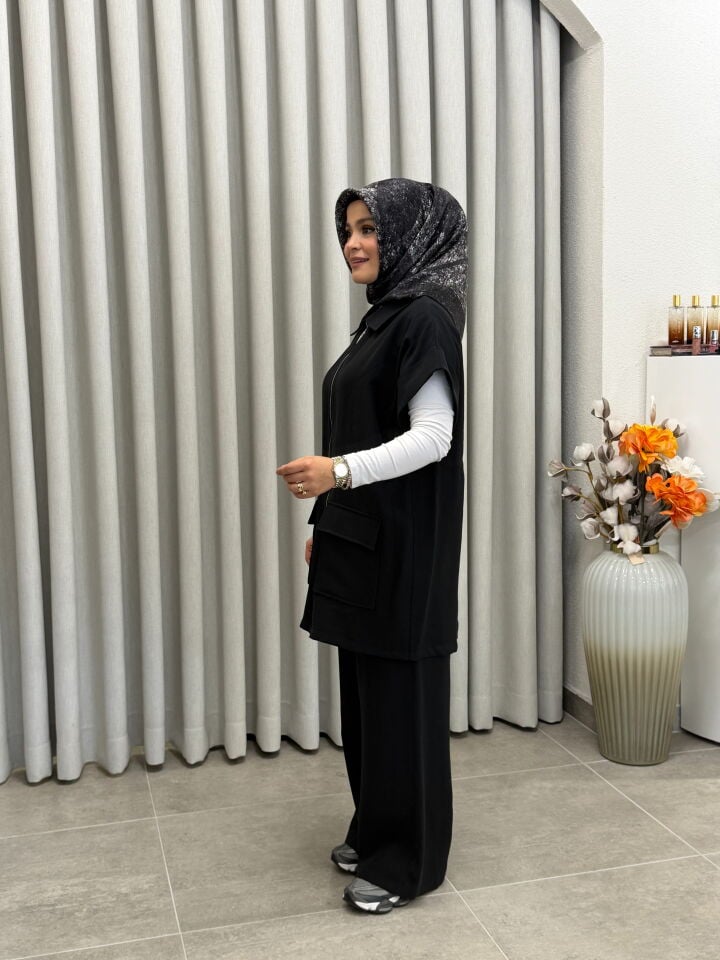 ARMİNE TREND PAMUK TENCEL YELEKLİ TAKIM SİYAH