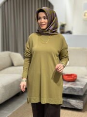 TIĞ TRİKO ETEK UCU SİMLİ TUNİK OLİVE