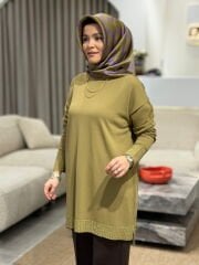 TIĞ TRİKO ETEK UCU SİMLİ TUNİK OLİVE