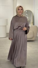 YAQA PREMİUM İTHAL SATEN ETEKLİ TAKIM VİZON