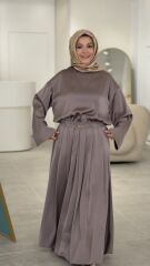 YAQA PREMİUM İTHAL SATEN ETEKLİ TAKIM VİZON