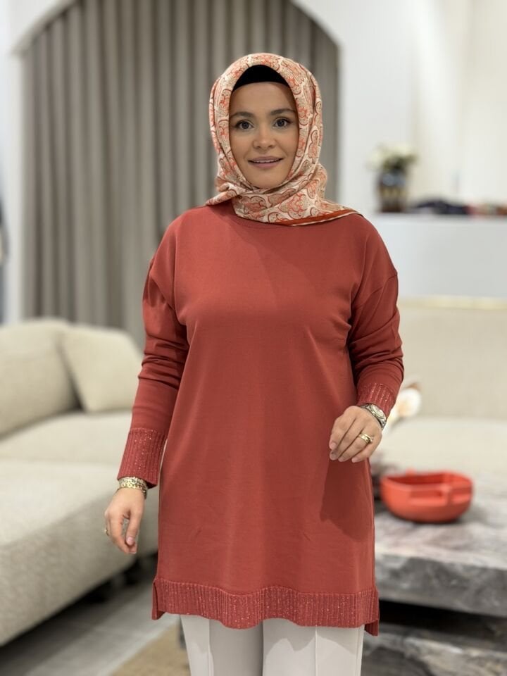 TIĞ TRİKO ETEK UCU SİMLİ TUNİK SOMON