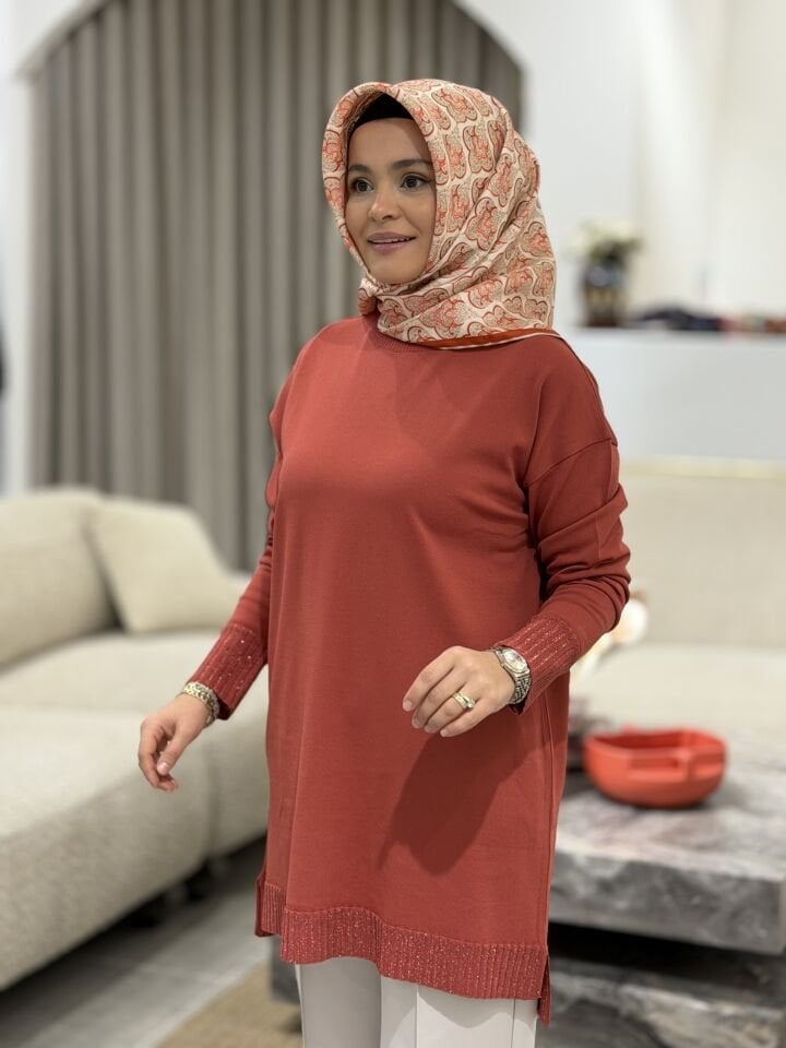 TIĞ TRİKO ETEK UCU SİMLİ TUNİK SOMON