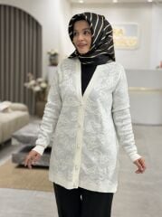 TIĞ TRİKO KELEBEK DESENLİ SİM JAKARLI TRİKO HIRKA EKRU