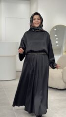 YAQA PREMİUM İTHAL SATEN ETEKLİ TAKIM SİYAH