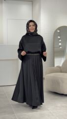 YAQA PREMİUM İTHAL SATEN ETEKLİ TAKIM SİYAH