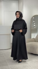 YAQA PREMİUM İTHAL SATEN ETEKLİ TAKIM SİYAH