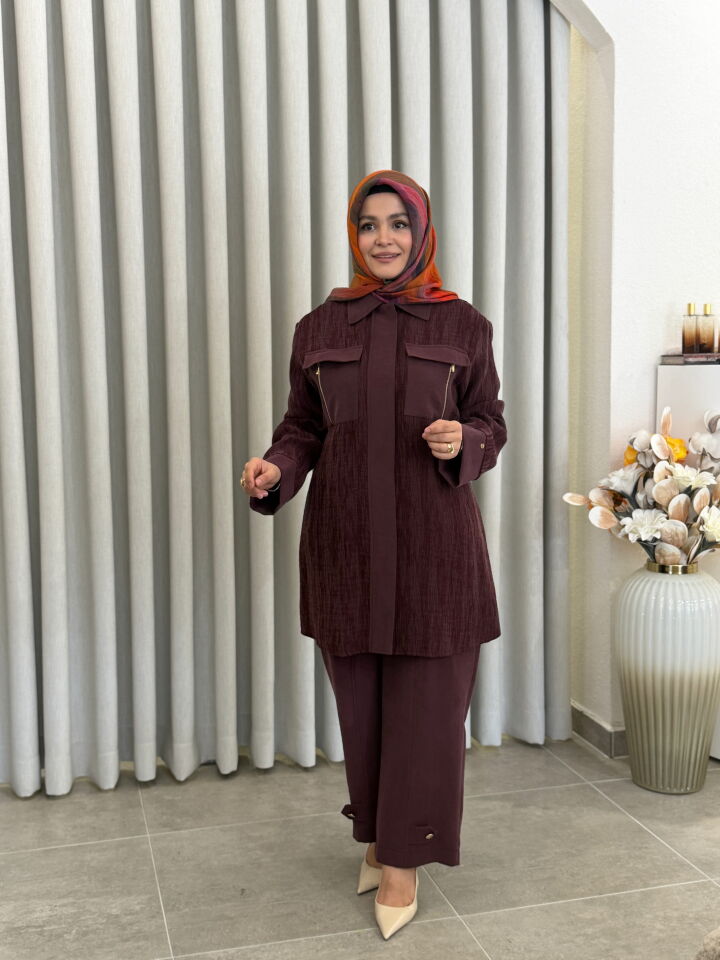 AVENNA PAMUK TENCEL MÜSLİN PANTALONLU TAKIM MÜRDÜM