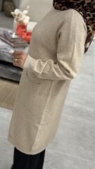 TIĞ TRİKO SIFIR YAKA CEPLİ TRİKO TUNİK BEJ