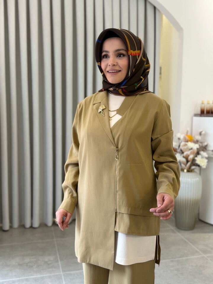 TIĞ TRİKO ASİMETRİK KESİM 3'LÜ TAKIM YAĞ YEŞİLİ