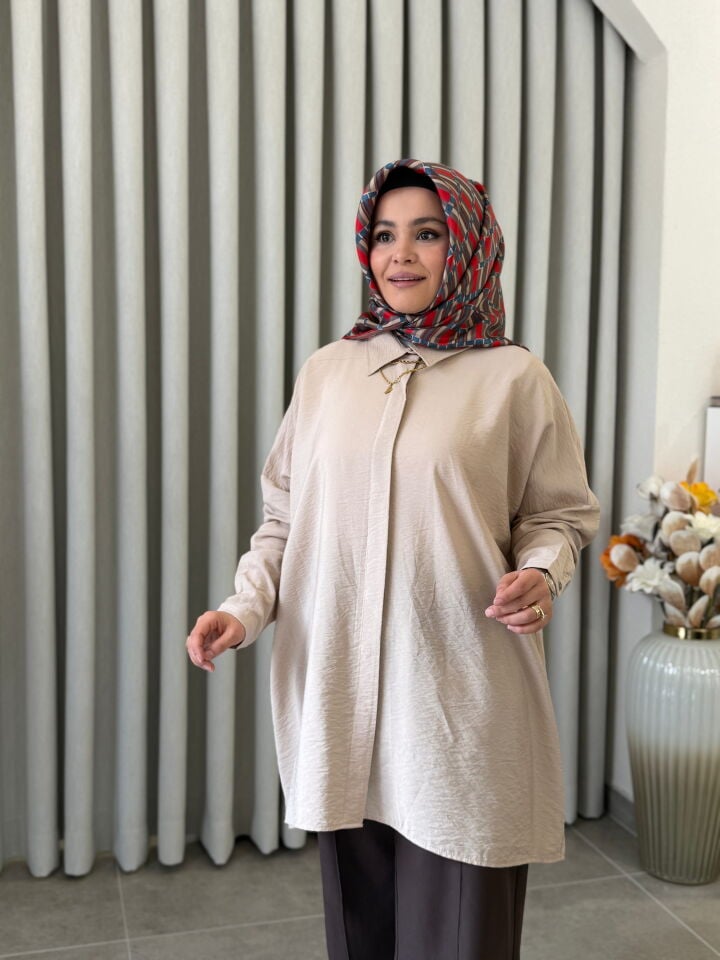 KADO TENCEL OVERSİZE GÖMLEK BEJ