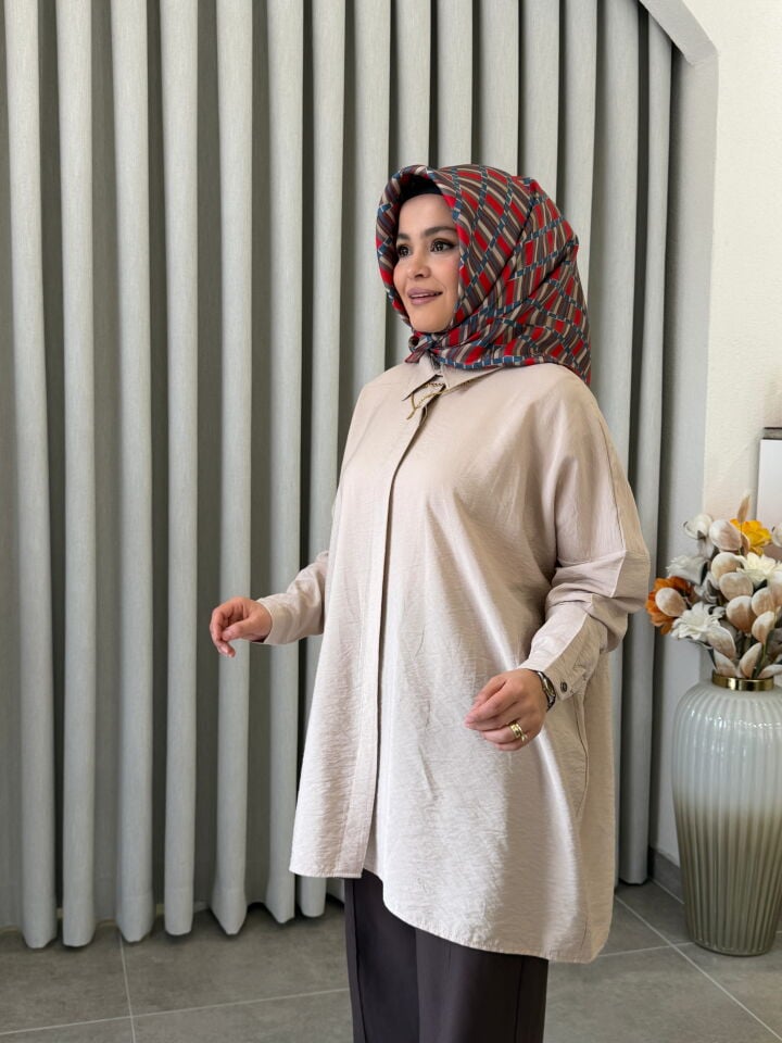 KADO TENCEL OVERSİZE GÖMLEK BEJ