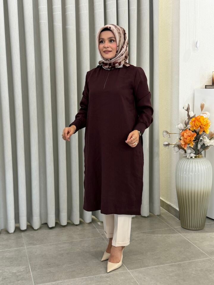 ARMİNE TENCEL KUMAŞ TAM BOY TUNİK BORDO