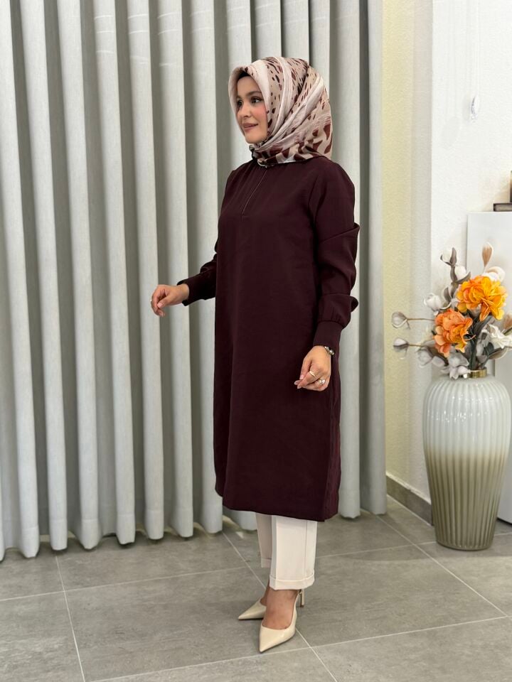ARMİNE TENCEL KUMAŞ TAM BOY TUNİK BORDO