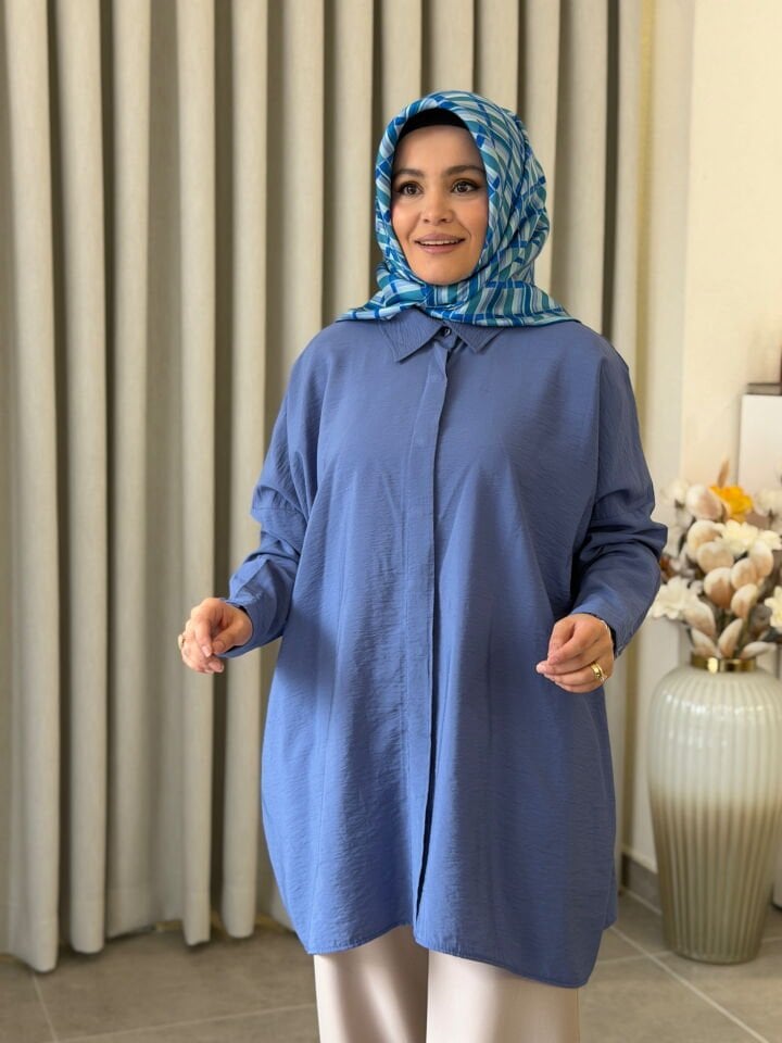 KADO TENCEL OVERSİZE GÖMLEK İNDİGO