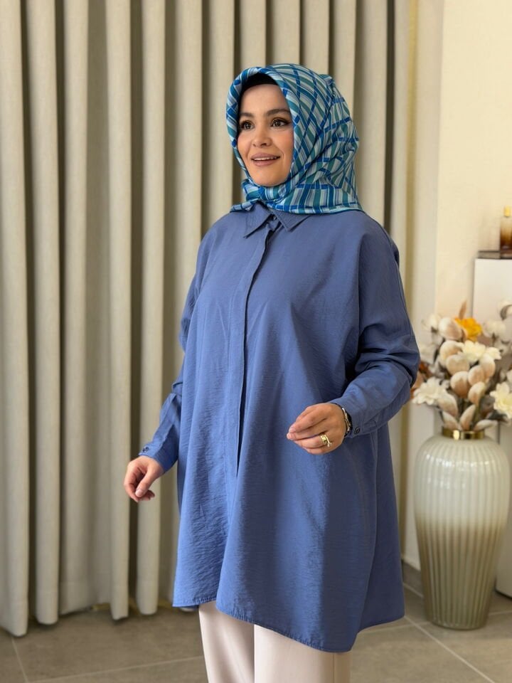 KADO TENCEL OVERSİZE GÖMLEK İNDİGO