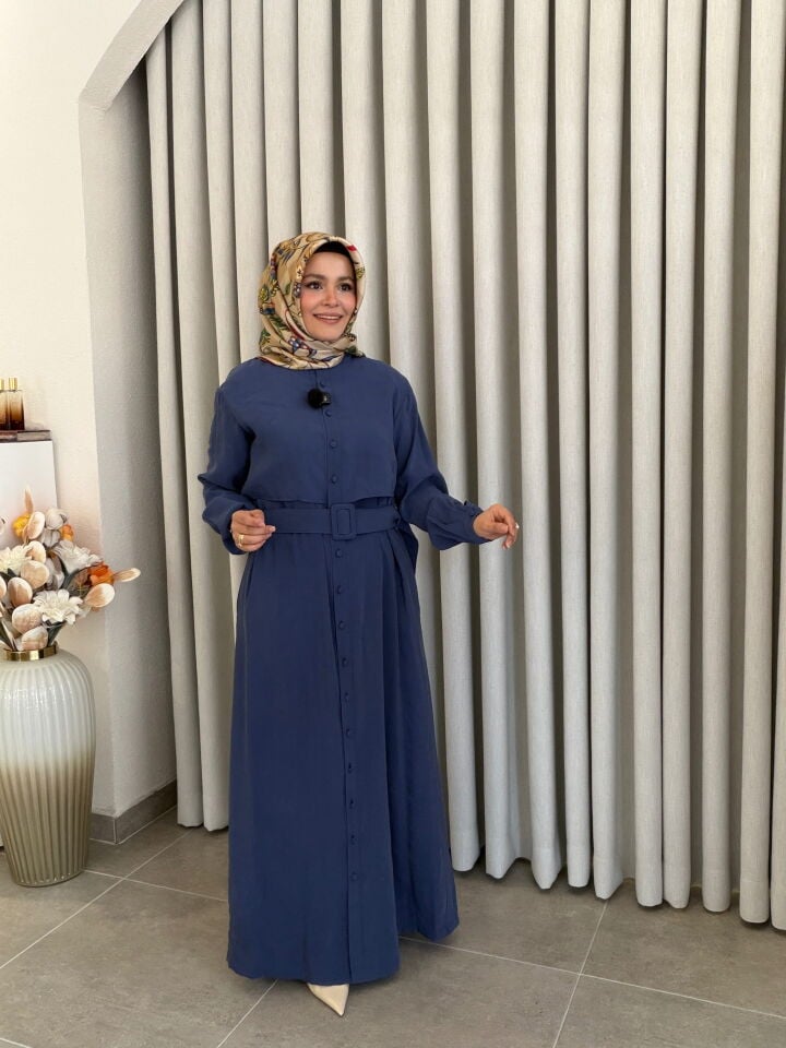ARMİNE TREND TRENÇ MODEL TENCEL ELBİSE İNDİGO
