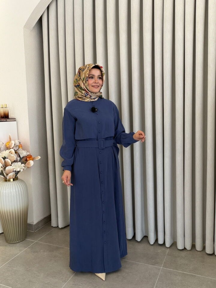 ARMİNE TREND TRENÇ MODEL TENCEL ELBİSE İNDİGO