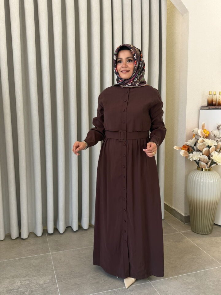 ARMİNE TREND TRENÇ MODEL TENCEL ELBİSE ACI KAHVE