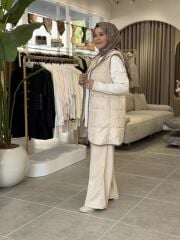 DERİ ŞARDONLU PANTOLON BOL PAÇA BEJ