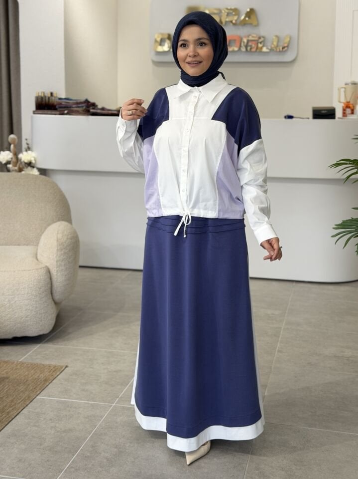 TIĞ TRİKO GÖMLEK DETAYLI ETEKLİ TAKIM LACİVERT