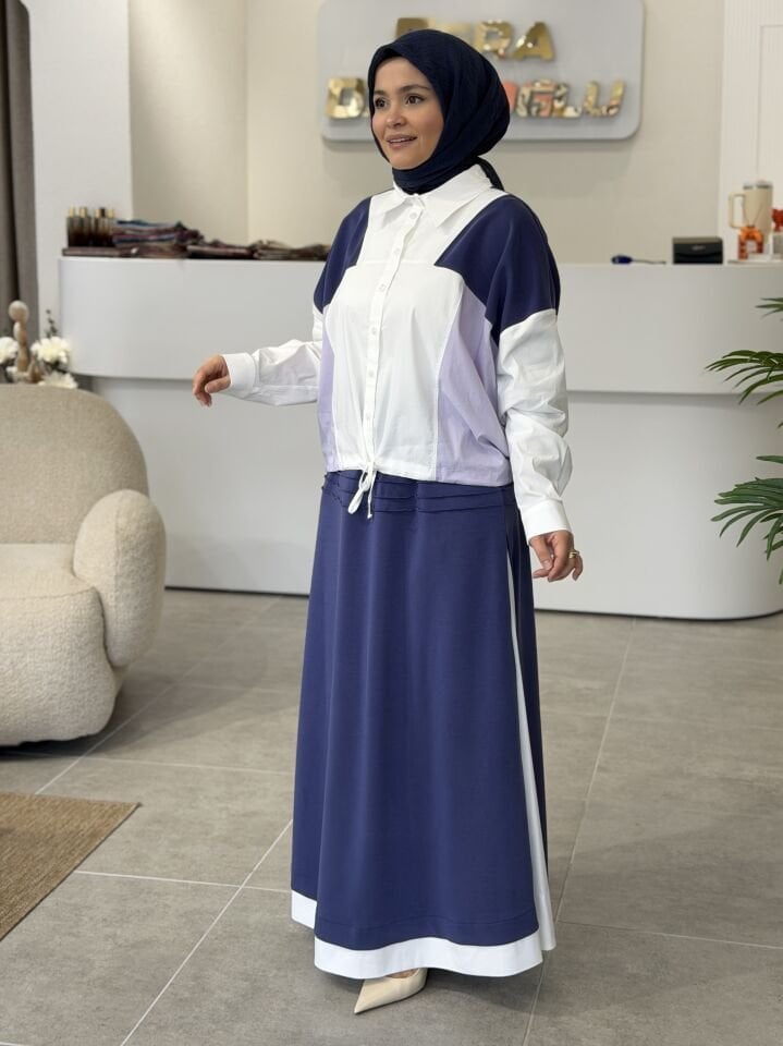 TIĞ TRİKO GÖMLEK DETAYLI ETEKLİ TAKIM LACİVERT