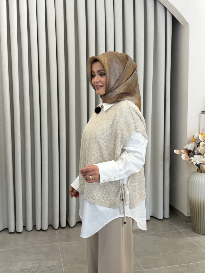 TIĞ TRİKO SÜVETERLİ POPLİN GÖMLEK BEYAZ