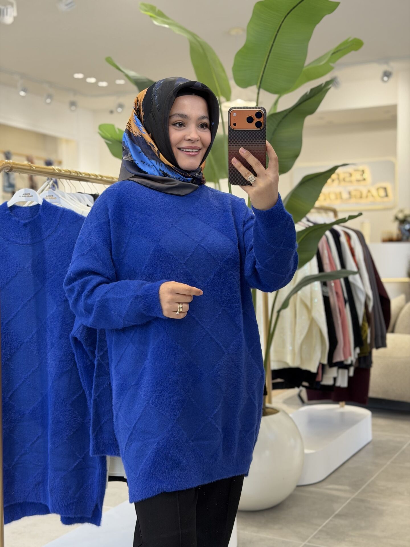 TIĞ TRİKO BAKLAVA DESENLİ TRİKO KAZAK SAKS