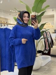 TIĞ TRİKO BAKLAVA DESENLİ TRİKO KAZAK SAKS