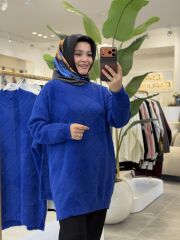 TIĞ TRİKO BAKLAVA DESENLİ TRİKO KAZAK SAKS