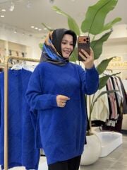 TIĞ TRİKO BAKLAVA DESENLİ TRİKO KAZAK SAKS