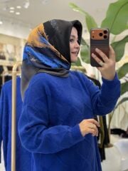 TIĞ TRİKO BAKLAVA DESENLİ TRİKO KAZAK SAKS