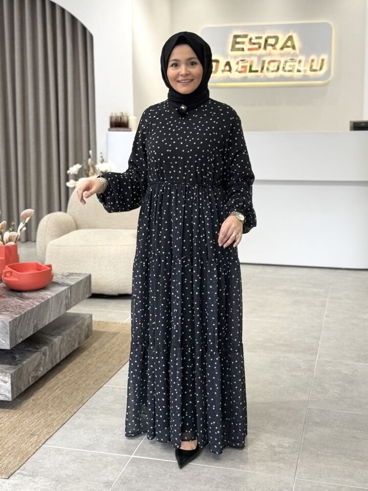 ARMİNE TREND PUANTİYE ELBİSE SİYAH