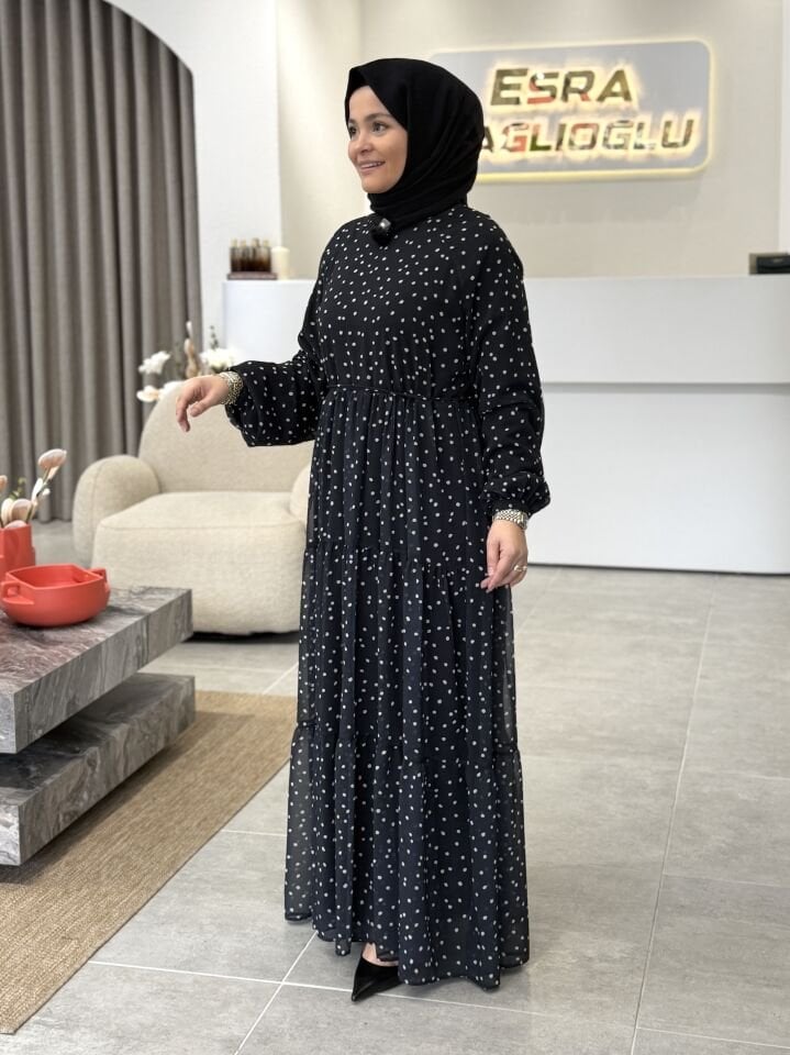 ARMİNE TREND PUANTİYE ELBİSE SİYAH