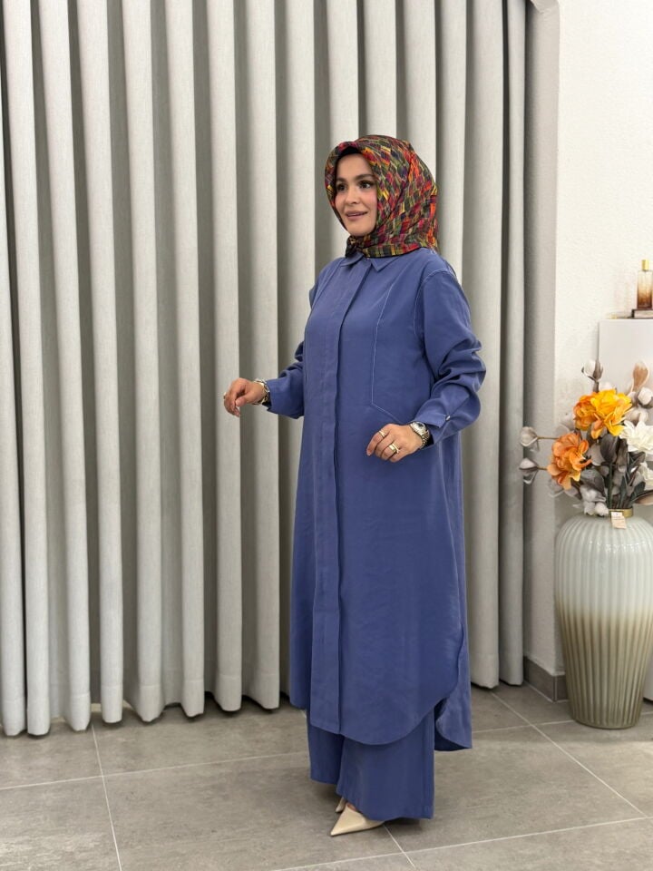 ARMİNE TAM BOY TENCEL PANTOLONLU TAKIM İNDİGO