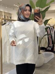 TIĞ TRİKO BAKLAVA DESENLİ TRİKO KAZAK EKRU