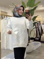 TIĞ TRİKO BAKLAVA DESENLİ TRİKO KAZAK EKRU