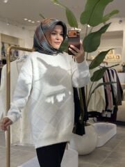 TIĞ TRİKO BAKLAVA DESENLİ TRİKO KAZAK EKRU