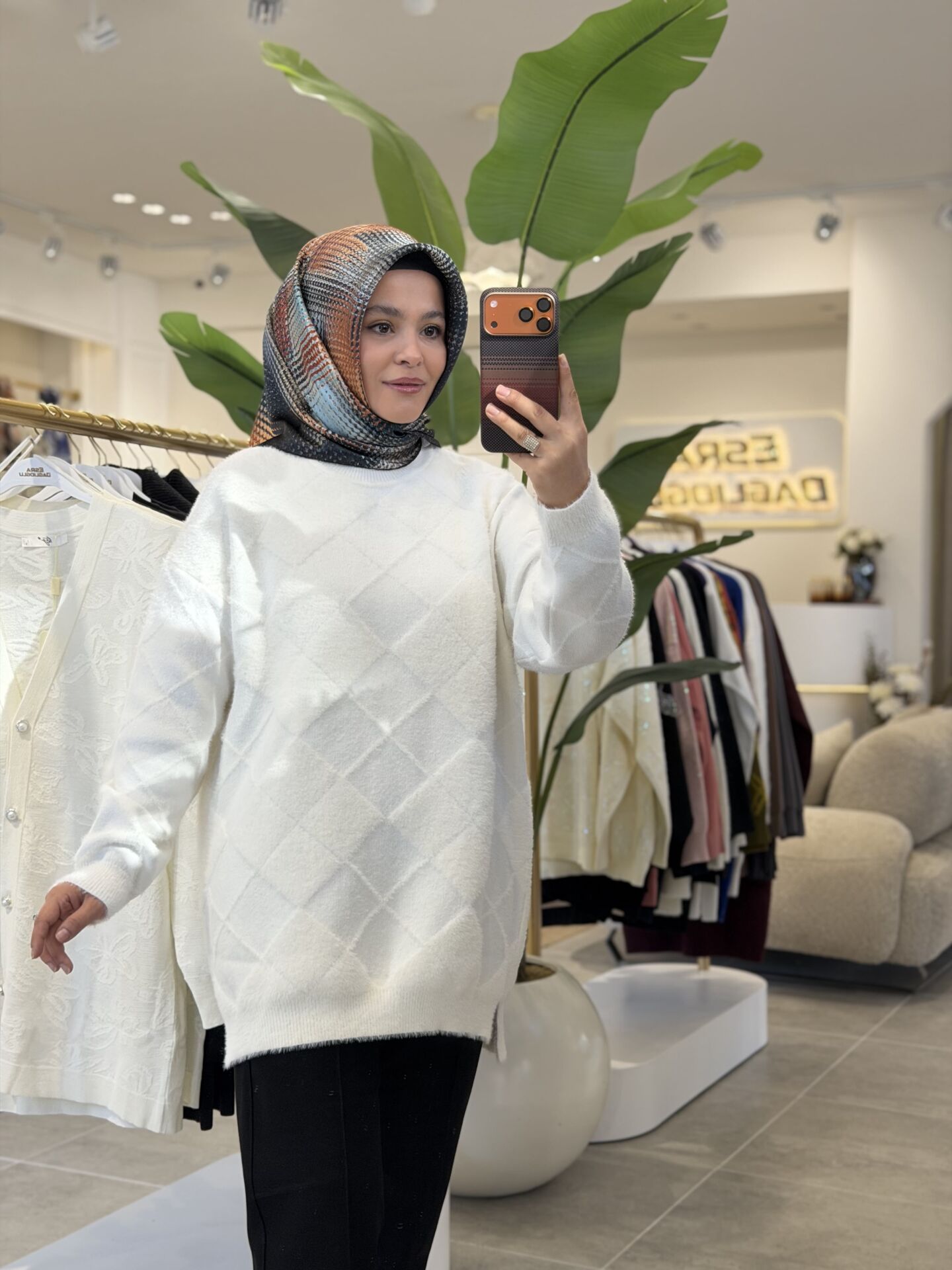 TIĞ TRİKO BAKLAVA DESENLİ TRİKO KAZAK EKRU